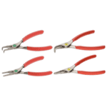 Set of four Facom pliers with red handles, including straight and angled nose Circlips pliers, ideal for precision work.