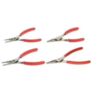 Set of four Facom straight nose Circlips pliers with red handles, ideal for precision circlip installation and removal.