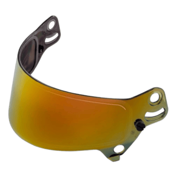 Grand Prix Racewear tinted visor for motorcycle helmets, featuring a yellow-to-orange gradient for enhanced visibility and protection.