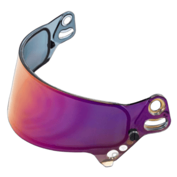 Grand Prix Racewear tinted racing visor with reflective purple and blue coating for motorcycle helmets.