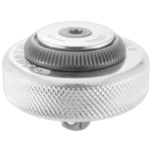 Close-up of a Facom 1/4 finger control ratchet R.150A with textured grip and directional switch.