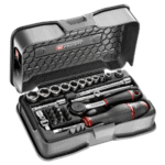 Facom 31-piece 1/4 inch 6-point socket and bit set in a compact case, ideal for professional and DIY automotive repairs.