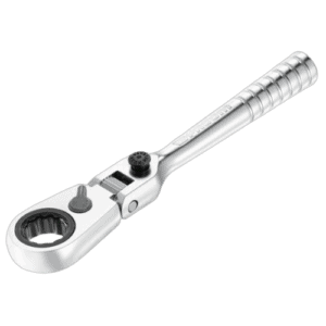 Facom 1/4'' ultra-compact flexible head ratchet for sockets, featuring a sleek silver design and ergonomic handle.