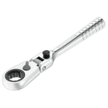 Facom 1/4'' ultra-compact flexible head ratchet for sockets, featuring a sleek silver design and ergonomic handle.