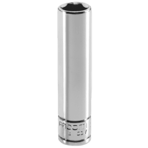 Facom R.LA 1/4 long-reach metric 6-point socket in polished chrome finish for automotive and mechanical use.