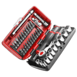 Facom set of 6-point 1/4 inch metric sockets with ratchet and accessories in a compact case.