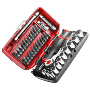 Facom set of 6-point 1/4 inch metric sockets with ratchet and accessories in a compact case.