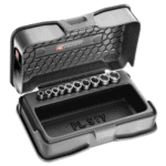 Facom set of 1/4 inch sockets in a black plastic case with a textured interior and labelled PL-S17 for automotive or mechanical use.
