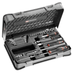 Complete set of Facom 27-piece 1/4 inch metric socket and wrench set in a durable case.
