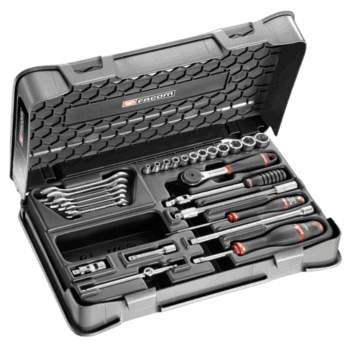 Complete set of Facom 27-piece 1/4 inch metric socket and wrench set in a durable case.