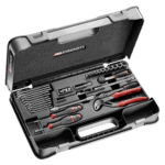 Facom 32-piece metric 1/4 inch socket and wrench set in a black case with red accents, suitable for automotive and mechanical work.
