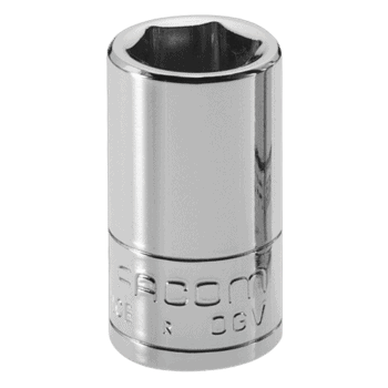 Grand Prix Racewear socket with a 1/4 inch drive, chrome finish, and 6-point design for automotive and motorcycle maintenance.