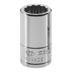 Facom R.E 1/4 drive metric 12-point socket with engraved 'FRANCE' marking, shiny chrome finish, suitable for automotive and mechanical work.