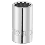Close-up of a Facom R.S 1/4 Spline socket showing internal gear teeth and engraved markings.
