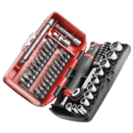 Facom set of 6-point 1/4 inch metric sockets with ratchet and accessories in a compact case for professional mechanics.
