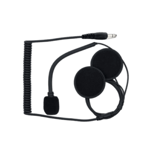 OMP ZeroNoise radio helmet kit with 6.35mm stereo connector, microphone, and flex boom for jet helmets, designed for professional communication in motorsport.