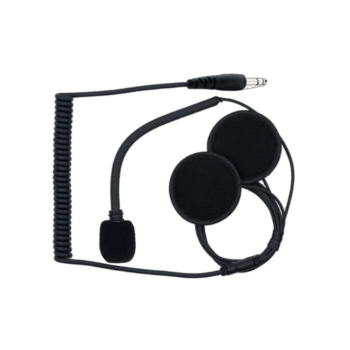 OMP ZeroNoise radio helmet kit with 6.35mm stereo connector, microphone, and flex boom for jet helmets, designed for professional communication in motorsport.