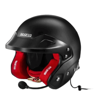 Black racing helmet with red interior padding from Grand Prix Racewear, designed for motorsport safety and performance.
