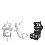 Detailed diagram of Grand Prix Racewear racing seat with labelled measurements and features for optimal fit and safety.
