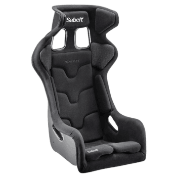 Sabelt racing seat designed for motorsport safety and comfort, featuring high side bolsters and durable fabric.