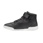 Black Grand Prix Racewear high-top racing shoe with ankle strap and white sole, designed for motorsport safety and performance.