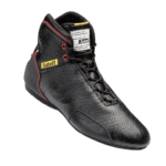 Sabelt racing shoe in black with red accents, designed for motorsport safety and performance, featuring durable materials and a comfortable fit.