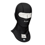 Black Sabel racing balaclava with eye and mouth openings, designed for motorsport safety and comfort.