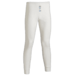 White racing trousers from Grand Prix Racewear, designed for motorsport safety and comfort, featuring a sleek fit and durable fabric.
