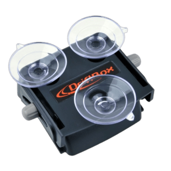 DigiROX electronic device with three transparent suction cups for racing applications, used in motorsport safety and data collection.