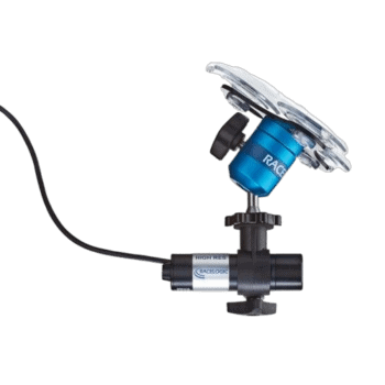 RaceLogic high-resolution racing data sensor for motorsport performance analysis, featuring a blue and black design with a transparent protective cover.