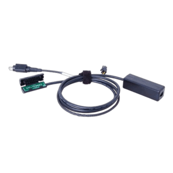 Electronic racing equipment cable with connectors, used in Grand Prix racewear for data and power transmission.