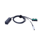Electronic racing equipment cable with connectors, used in Grand Prix racewear for data transmission and communication.