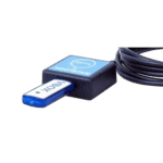 VBOX OBD device used in motorsport for data logging and analysis, connected to a coiled cable.