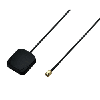 Wireless GPS antenna with black cable and gold connector for Grand Prix Racewear racing equipment.