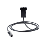 Black racing sensor cable with a circular connector and a rectangular sensor module for Grand Prix racewear equipment.