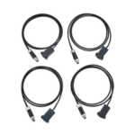 Four black racing helmet communication cables with connectors, used for Grand Prix racewear communication systems.