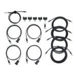 Set of racing helmet communication cables and adapters for Grand Prix Racewear, essential for motorsport team communication.