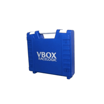 Blue VBOX RaceLogic case used for motorsport data analysis and telemetry recording.