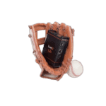 Baseball glove holding a LiveU Solo video streaming device with a baseball nearby, used for sports broadcasting.