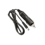 Car power adapter with cable for vehicle charging or electronic devices, black background.
