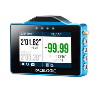 Racelogic lap timer device used in motorsport for precise lap timing and performance analysis.