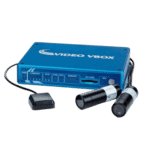 Video VBOX device with two attached sensors, used for vehicle testing and data collection in motorsport and automotive applications.