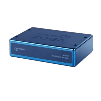 Racelogic VBOX Mini Input Module for racing telemetry and data logging, compact and blue.