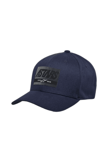Navy blue Grand Prix Racewear cap with black and white logo patch, adjustable strap, and curved brim for motorsport enthusiasts.