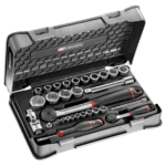 Facom 30-piece metric socket set in a durable case, ideal for automotive and mechanical work.