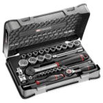 Facom 30-piece metric socket set in a durable case, ideal for professional automotive and mechanical work.
