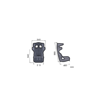 Racing seat with detailed measurements and ergonomic design for Grand Prix racewear.