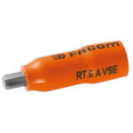 Facom RT.AVSE VSE series 1,000 Volt insulated 6-point 1/4 bit socket in orange with metal tip for electrical work.
