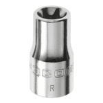 Close-up of a Facom RTX 1/4 Torx socket in silver finish, designed for precision fastening tasks.