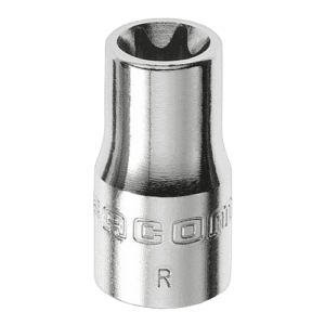 Close-up of a Facom RTX 1/4 Torx socket in silver finish, designed for precision fastening tasks.